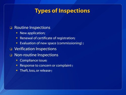 Preparing for Inspections - Select Agent Program