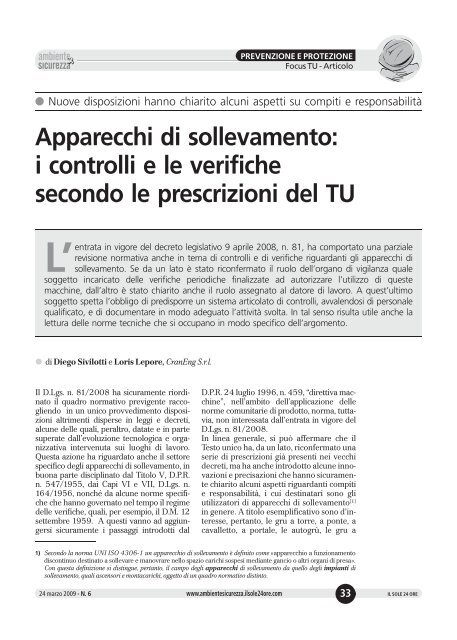 Apparecchi di sollevamento: i controlli e le verifiche ... - CranEng