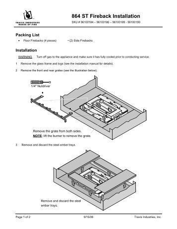 Fireback Instructions, 864 ST - Avalon Fire Styles