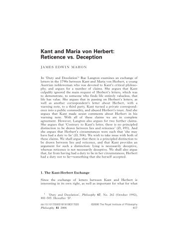 Kant and Maria von Herbert - Cambridge Journals - Cambridge ...