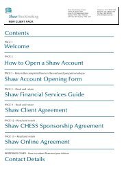 New Client Pack Front page for Intranet - Shaw Stockbroking
