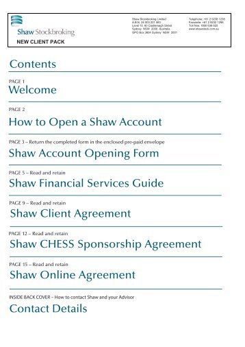 New Client Pack Front page for Intranet - Shaw Stockbroking