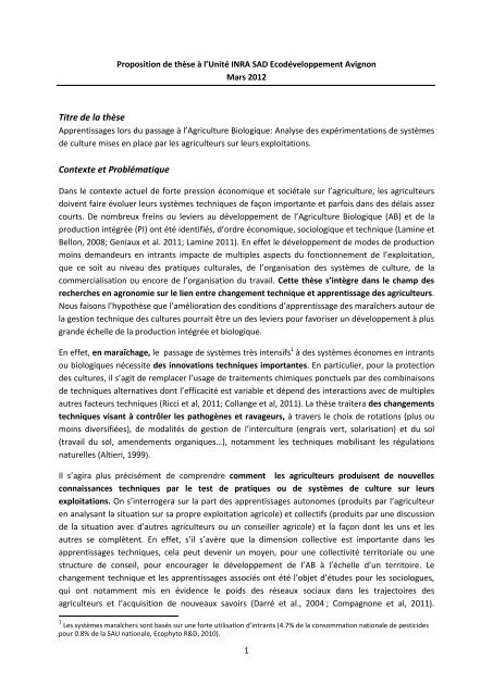 Titre de la thÃ¨se Contexte et ProblÃ©matique - Montpellier SupAgro