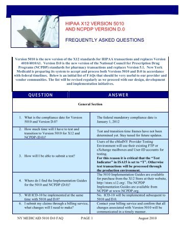 hipaa x12 version 5010 and ncpdp version d.0 frequently ... - eMedNY