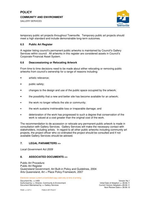 Public Art Policy - Townsville City Council - Queensland Government