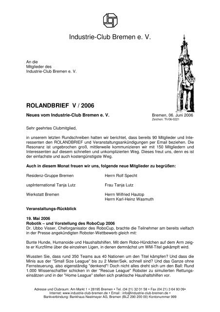 Rolandbrief V-2006 - Industrie-Club-Bremen