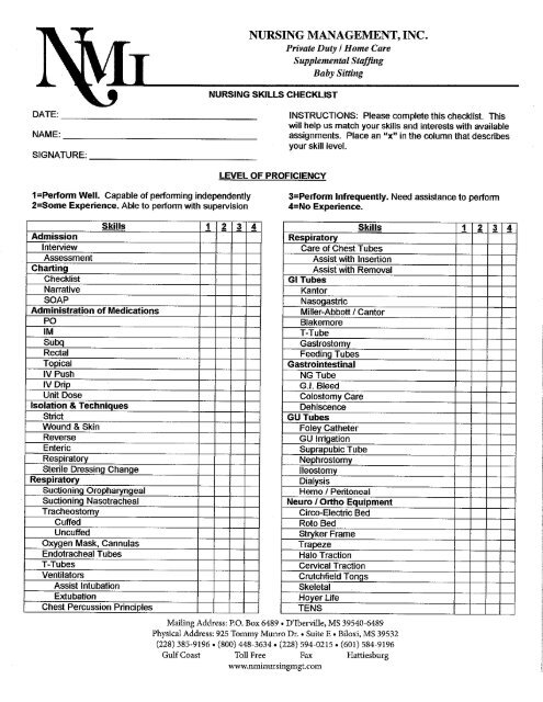 Skilled Nursing Charting Checklist