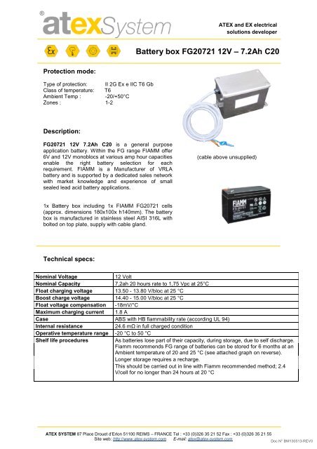 Battery box FG20721 12V – 7.2Ah C20 - Atex System