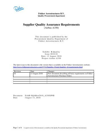 Supplier Quality Assurance Requirements - Fokker