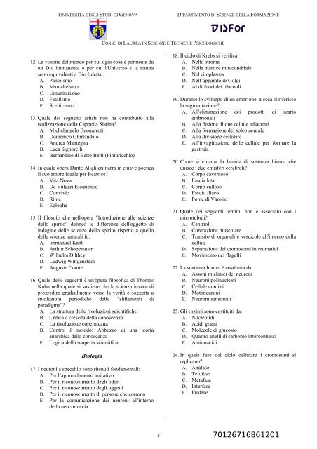 prova d'ingresso a.a. 2012 - Scienze della Formazione - Università ...