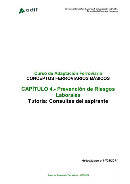 CAPÍTULO 4.- Prevención de Riesgos Laborales Tutoría ... - Adif