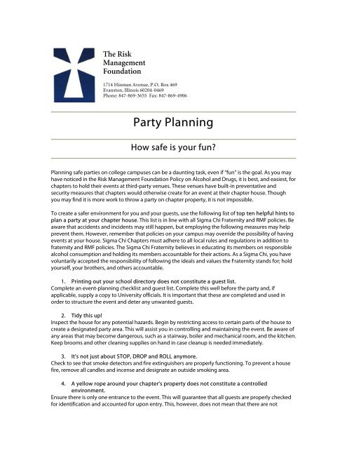 Sample Party Planning Checklist - Sigma Chi Fraternity