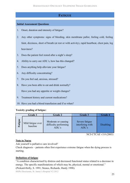 Telephone Triage Guidelines - St. James's Hospital