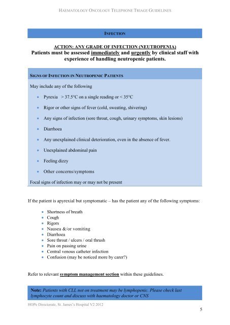 Telephone Triage Guidelines - St. James's Hospital