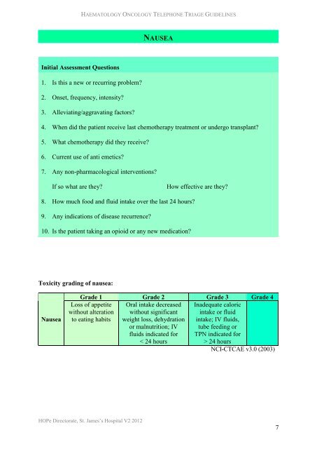 Telephone Triage Guidelines - St. James's Hospital