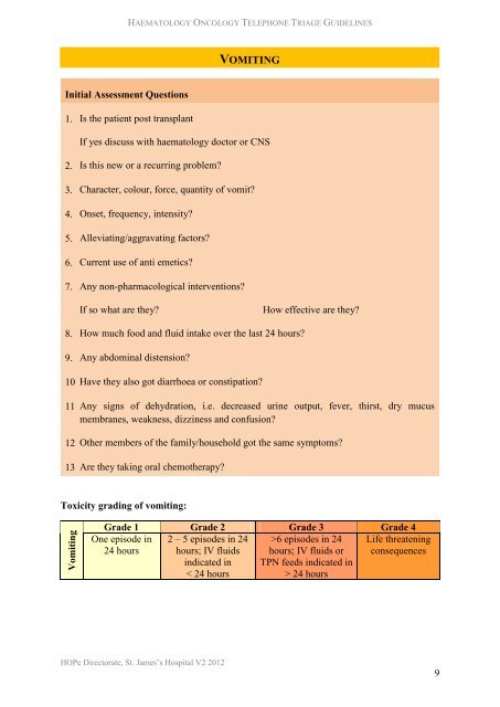 Telephone Triage Guidelines - St. James's Hospital