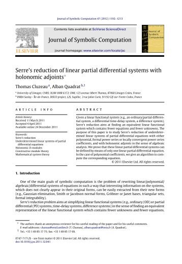 Serreâs reduction of linear partial differential systems with ...