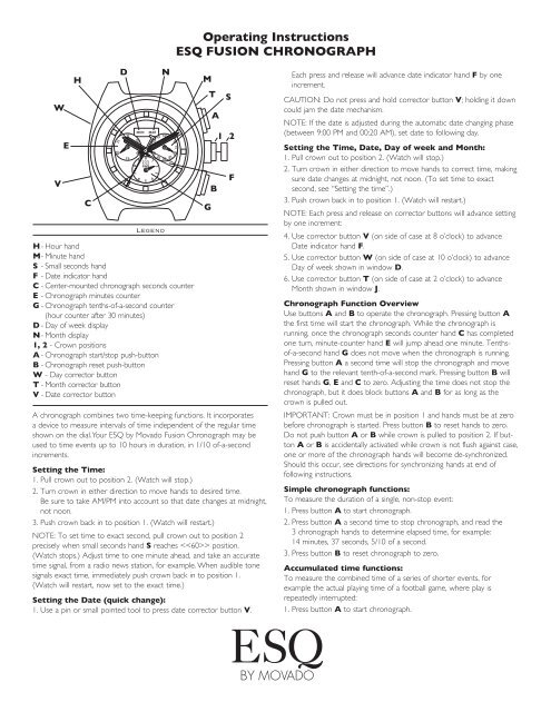 Operating Instructions ESQ FUSION CHRONOGRAPH - Movado