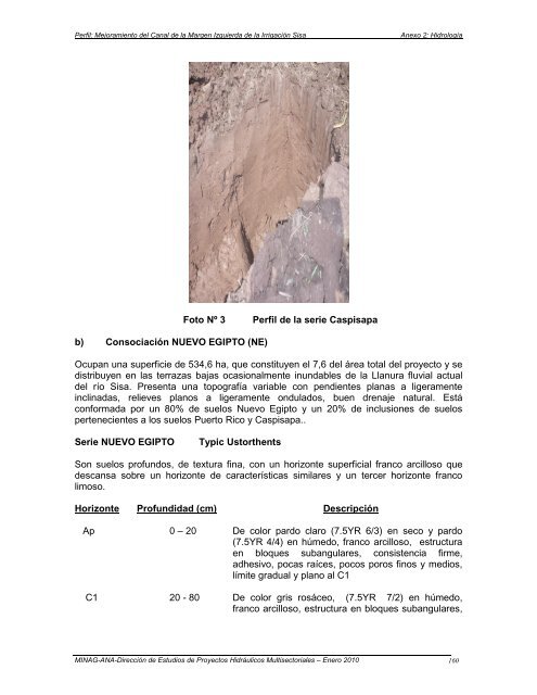 Mejoramiento del canal de la margen izquierda de la irrigaciÃ³n Sisa