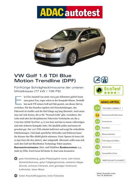 VW Golf 1.6 TDI Blue Motion Trendline (DPF) - ADAC