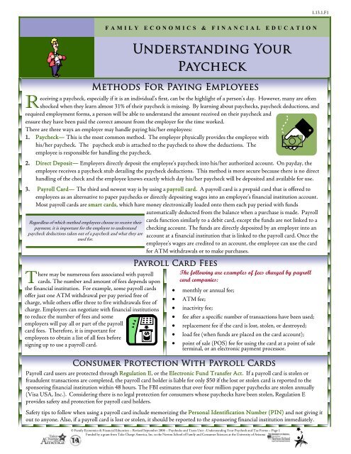 Understanding Your Paycheck Information Sheet
