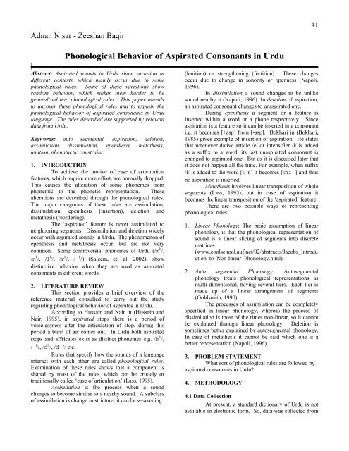 Phonological Behavior of Aspirated Consonants in Urdu