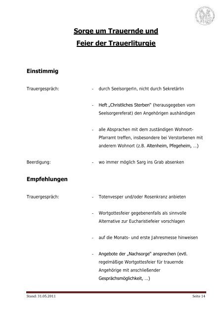 Pastorale Standards im Dekanat Moosburg - Sankt Kastulus Moosburg