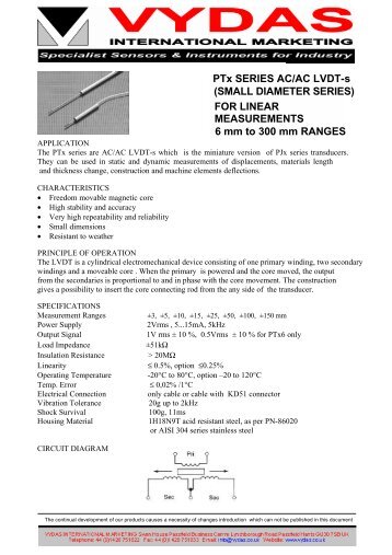 PTx series LVDT - Vydas International Marketing