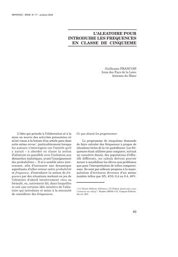 L'alÃ©atoire pour introduire les frÃ©quences en classe