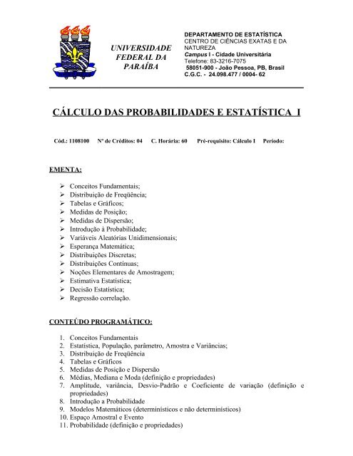 Ementa do curso - Departamento de EstatÃ­stica - Universidade ...