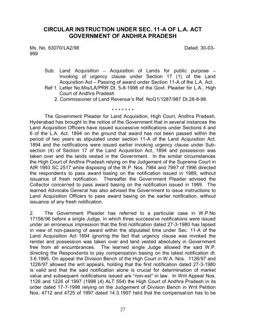 Land Acquisition Act 1894 - Andhra Pradesh Academy of Rural ...