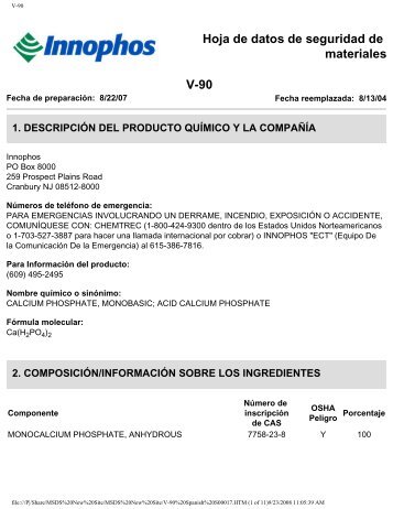 Hoja de datos de seguridad de materiales V-90 - Innophos