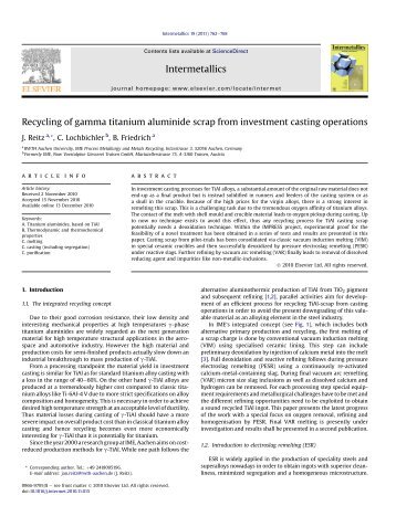 Recycling of gamma titanium aluminide scrap from investment ...