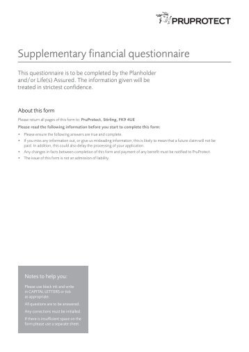 Supplementary financial questionnaire - PruProtect