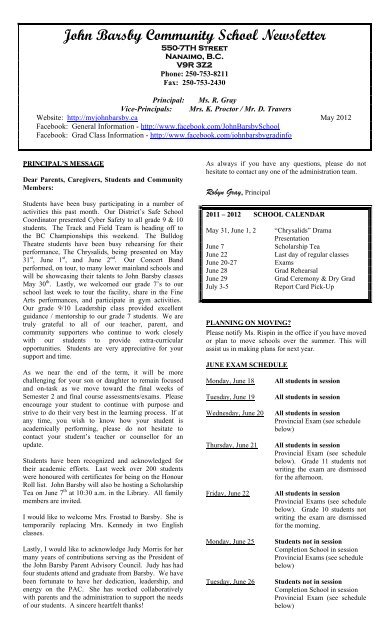 May 2012 Newsletter - Schools - School District 68