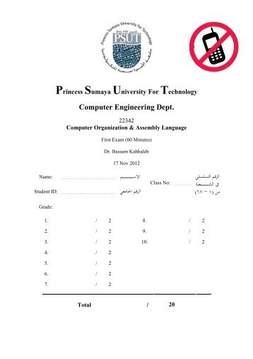 Computer Organization & Assembly Language Exam 1 - Princess ...