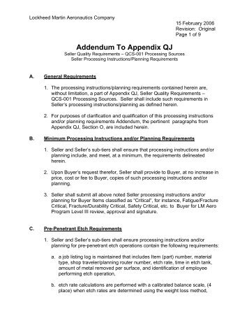 Addendum to Appendix QJ Rev. Original - Lockheed Martin