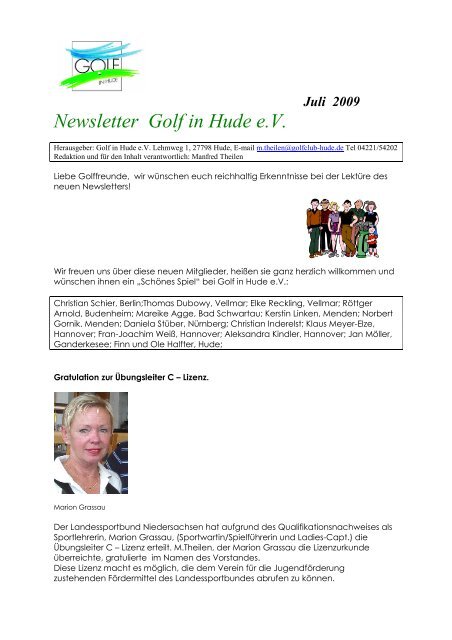 Juli 2009 Newsletter Golf in Hude eV