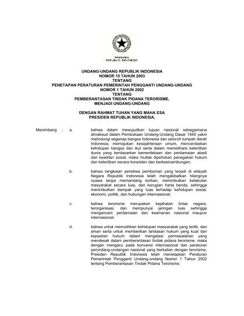 undang-undang republik indonesia nomor 15 tahun 2003 - KontraS