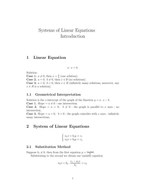 Systems of Linear Equations Introduction