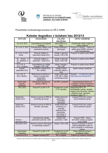 Koledar dogodkov v Å¡olskem letu 2012/2013