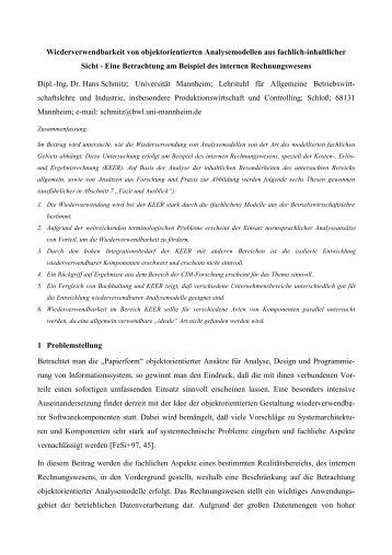 Wiederverwendbarkeit von objektorientierten Analysemodellen aus ...