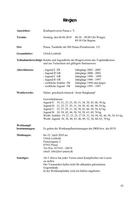 Organisationskomitee 7. Vogtlandspiele 2010 Sommersportarten