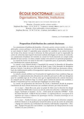 Proposition d'attribution des contrats doctoraux - UniversitÃ© Paris-Est