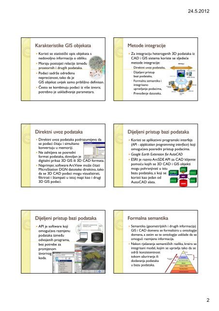 CAD-GIS integracija CAD-GIS integracija Karakteristike CAD objekata