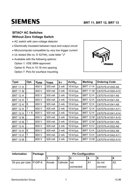 BRT 11, BRT 12, BRT 13 SITACÂ® AC Switches Without Zero Voltage ...