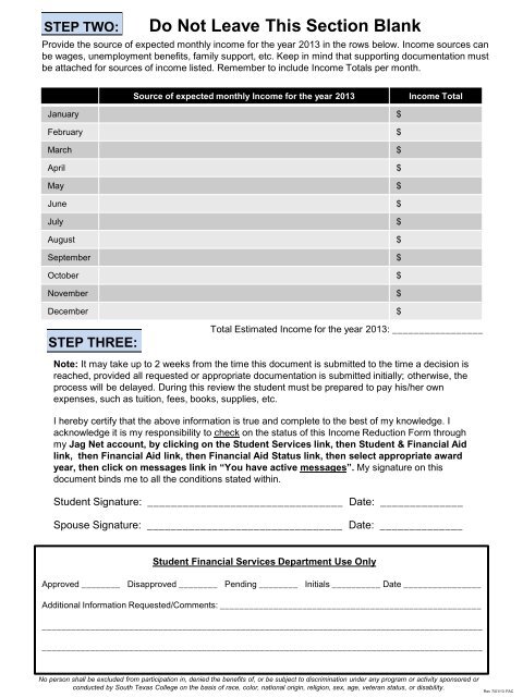 Income Reduction Form I 2013-2014 - South Texas College