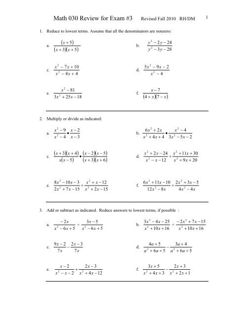 What Is Math 030 Math 030 Review for Exam #3 Revised Fall 2010 RH/DM