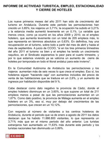 INFORME DE ACTIVIDAD TURISTICA, EMPLEO ... - CCOO