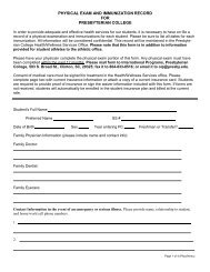 Physical Exam and Immunization Record Form - Presbyterian College